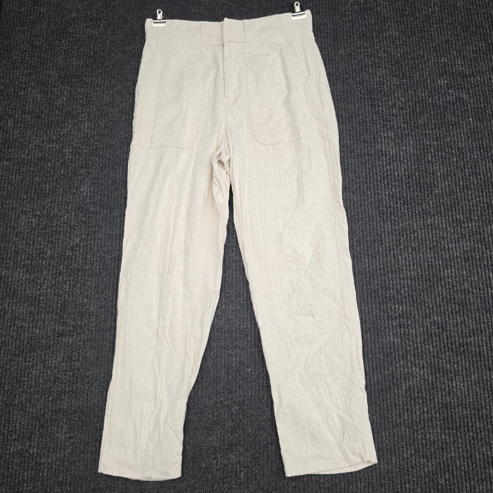Banana Republic Petite 0 Linen Blend High Rise Straight Leg Pants Oatmeal Beige
